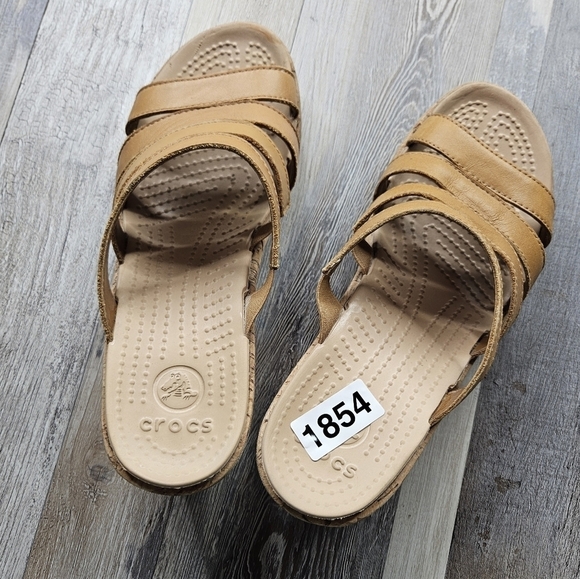 Crocs A-Leigh Leather Slide Sandal Tan/Cork Size 9 200414 - Picture 8 of 8